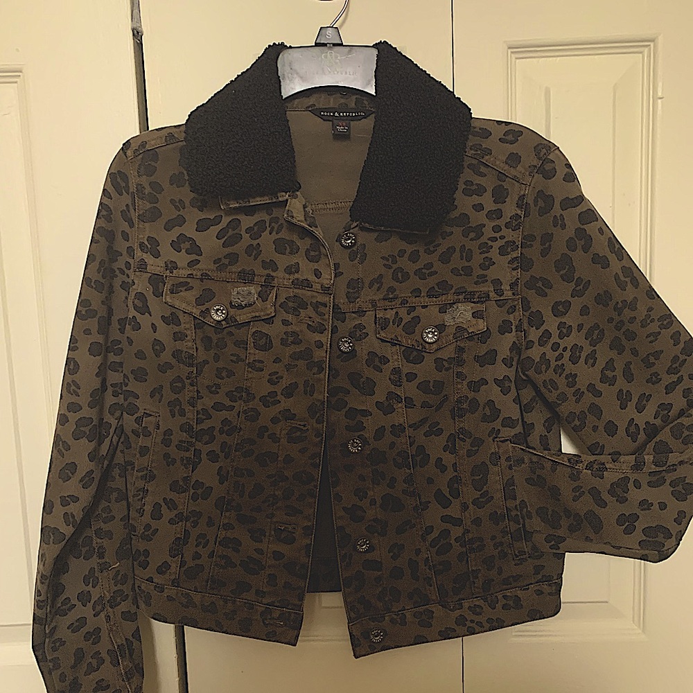 Leopard Print Pink Denim Jacket - Size XS